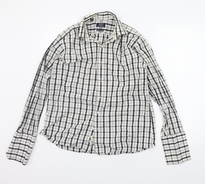 william hyde Mens Grey Check Button-Up Size 15.5