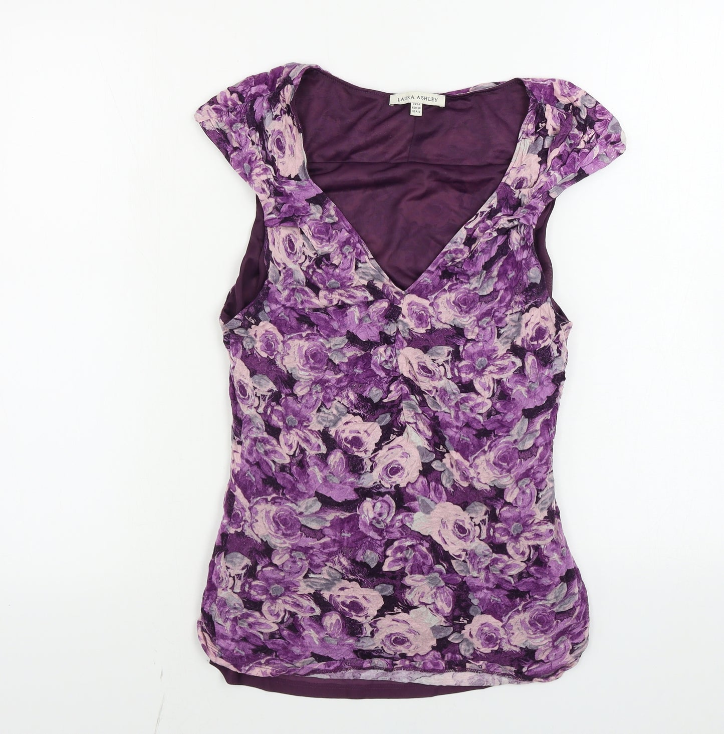 Laura Ashley  Womens Purple Floral  Basic T-Shirt Size 14