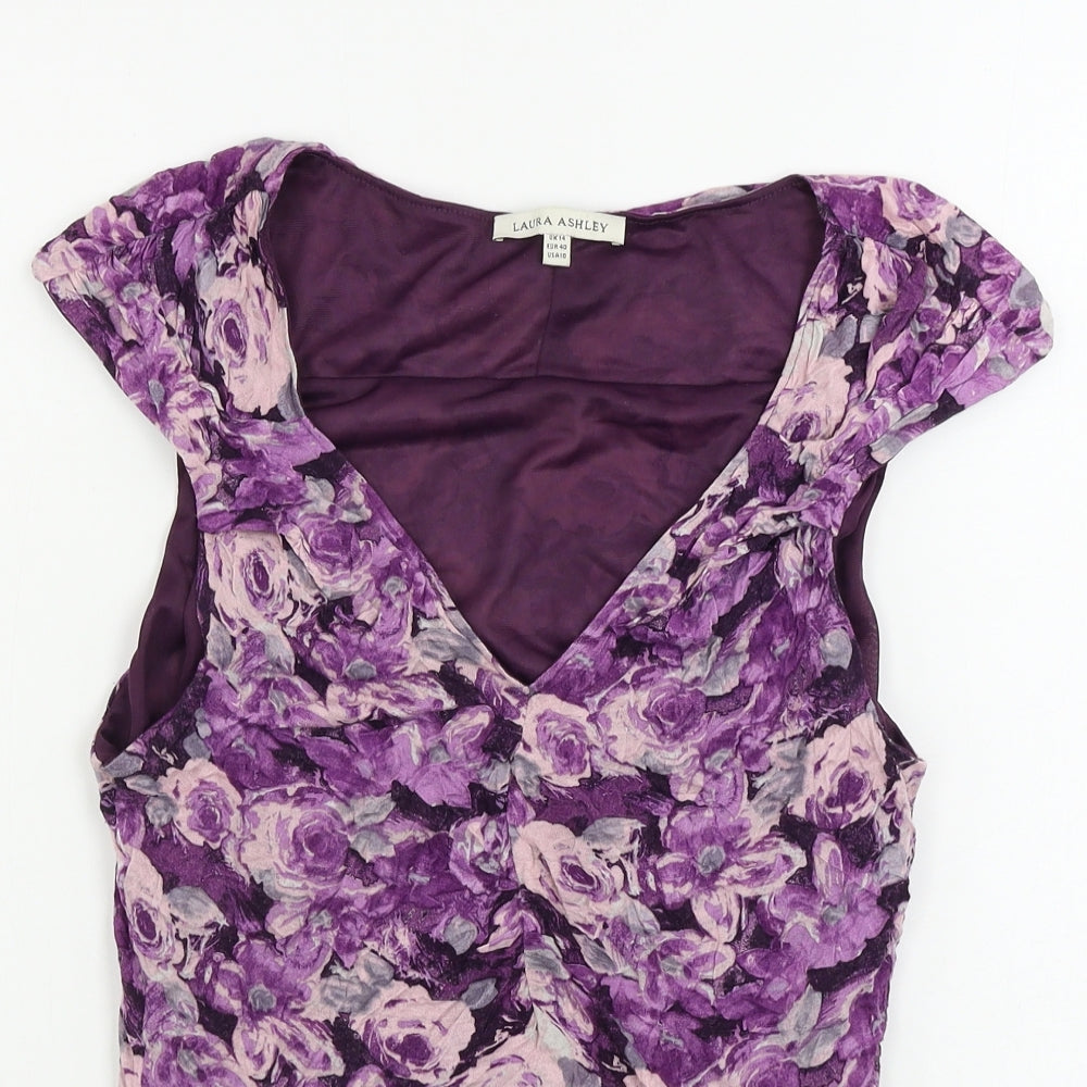 Laura Ashley  Womens Purple Floral  Basic T-Shirt Size 14