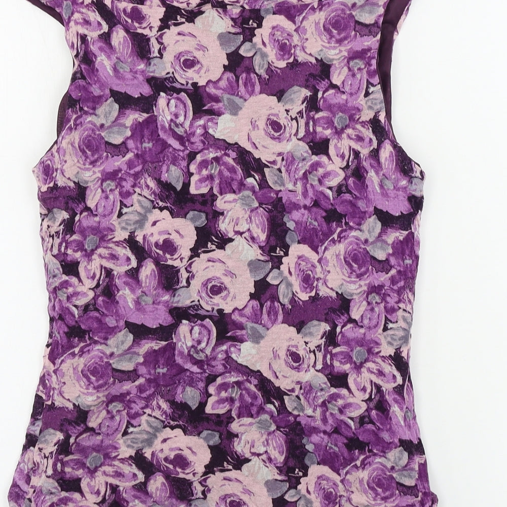 Laura Ashley  Womens Purple Floral  Basic T-Shirt Size 14