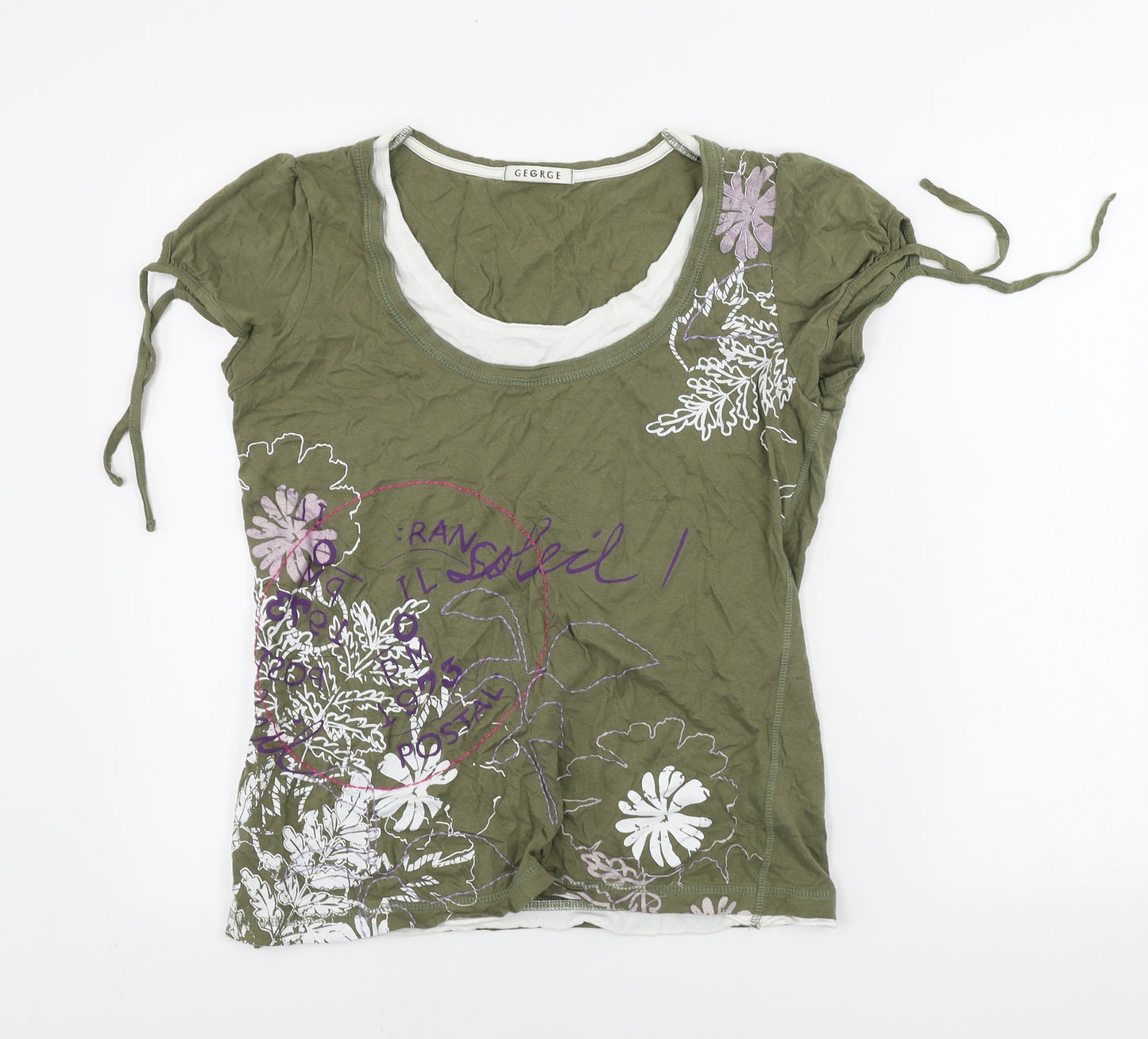 George  Womens Green Floral  Basic T-Shirt Size 12