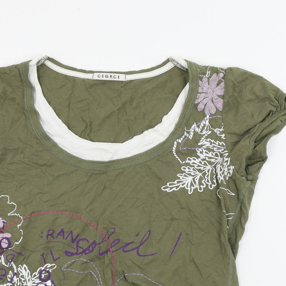 George  Womens Green Floral  Basic T-Shirt Size 12