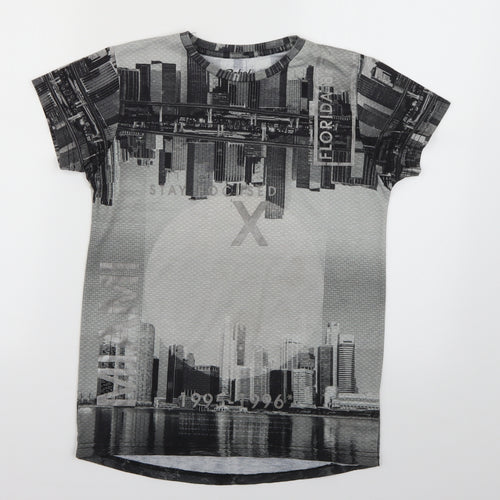 Rebel Boys Grey Geometric  Basic T-Shirt Size 10-11 Years