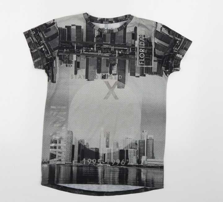 Rebel Boys Grey Geometric Basic T-Shirt Size 10-11 Years