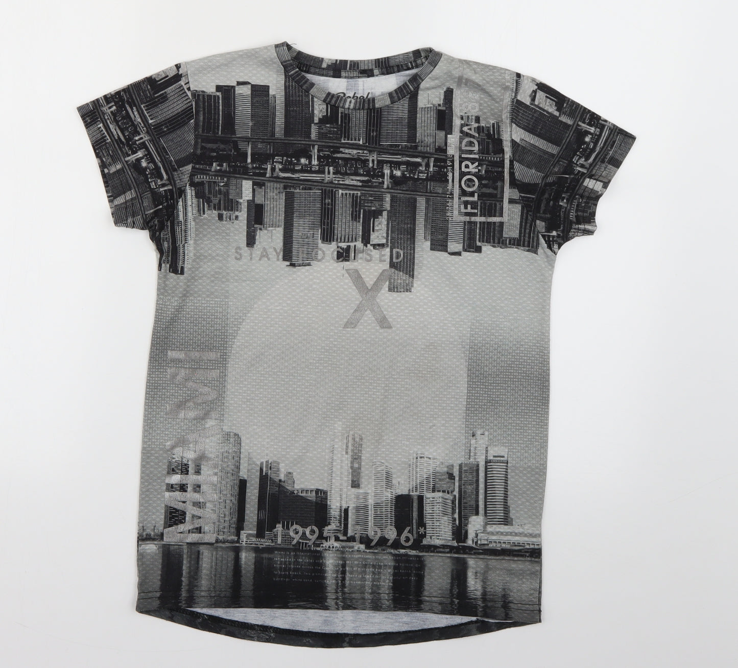 Rebel Boys Grey Geometric  Basic T-Shirt Size 10-11 Years