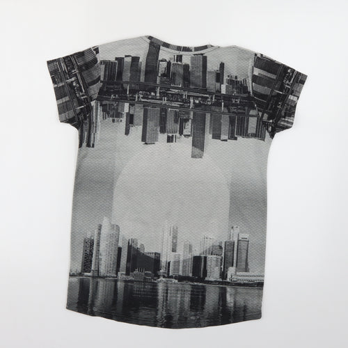 Rebel Boys Grey Geometric  Basic T-Shirt Size 10-11 Years