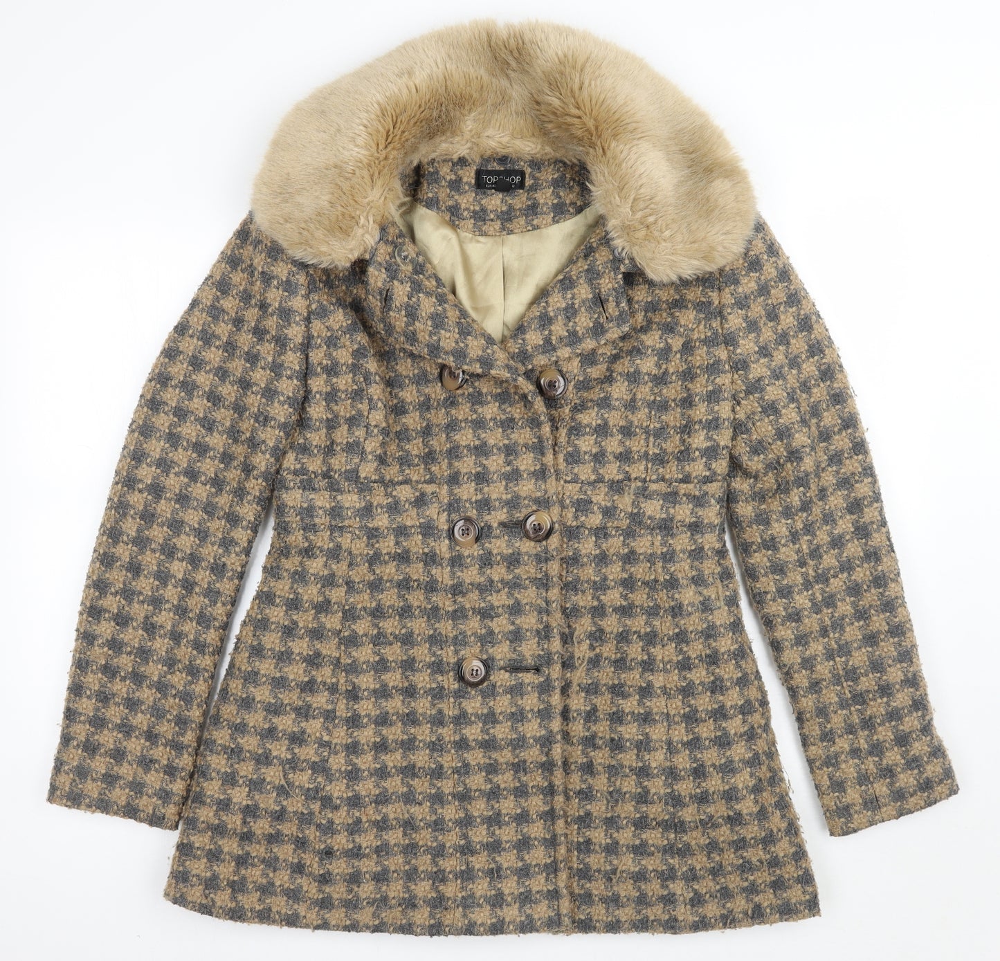 Topshop Womens Brown Check  Jacket Coat Size 12