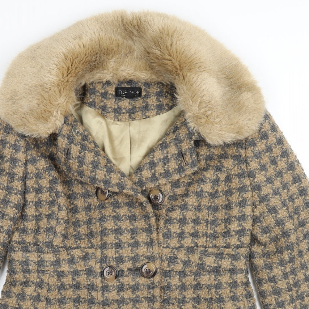 Topshop Womens Brown Check  Jacket Coat Size 12