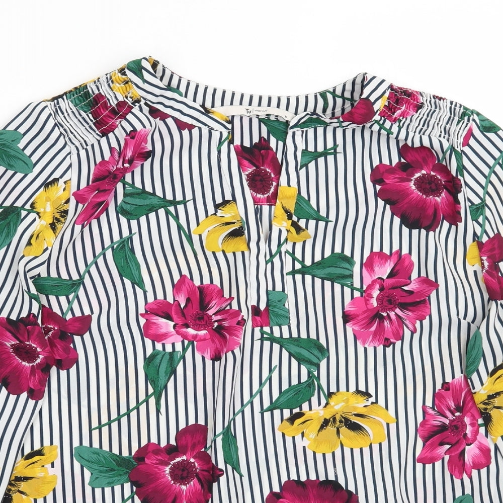 TU Womens White Striped  Basic Blouse Size 10