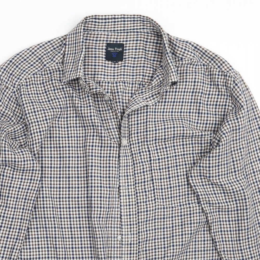 James pringle Mens Brown Check   Button-Up Size M