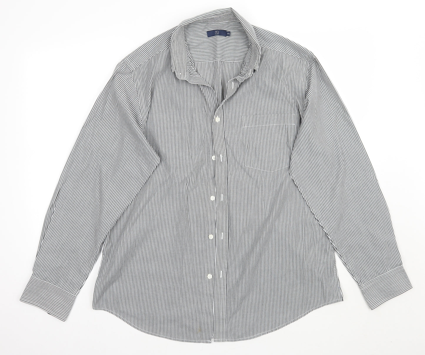 TU Mens White Striped   Button-Up Size 16