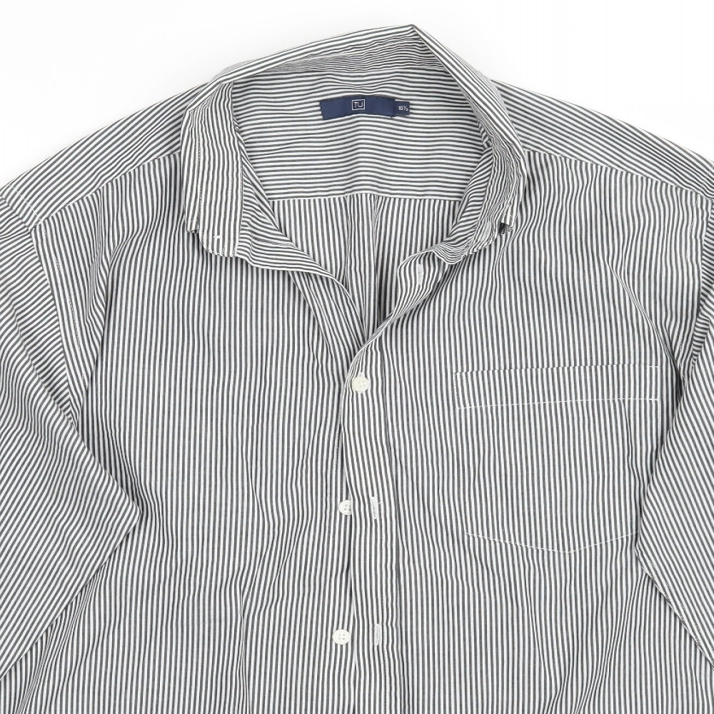 TU Mens White Striped   Button-Up Size 16