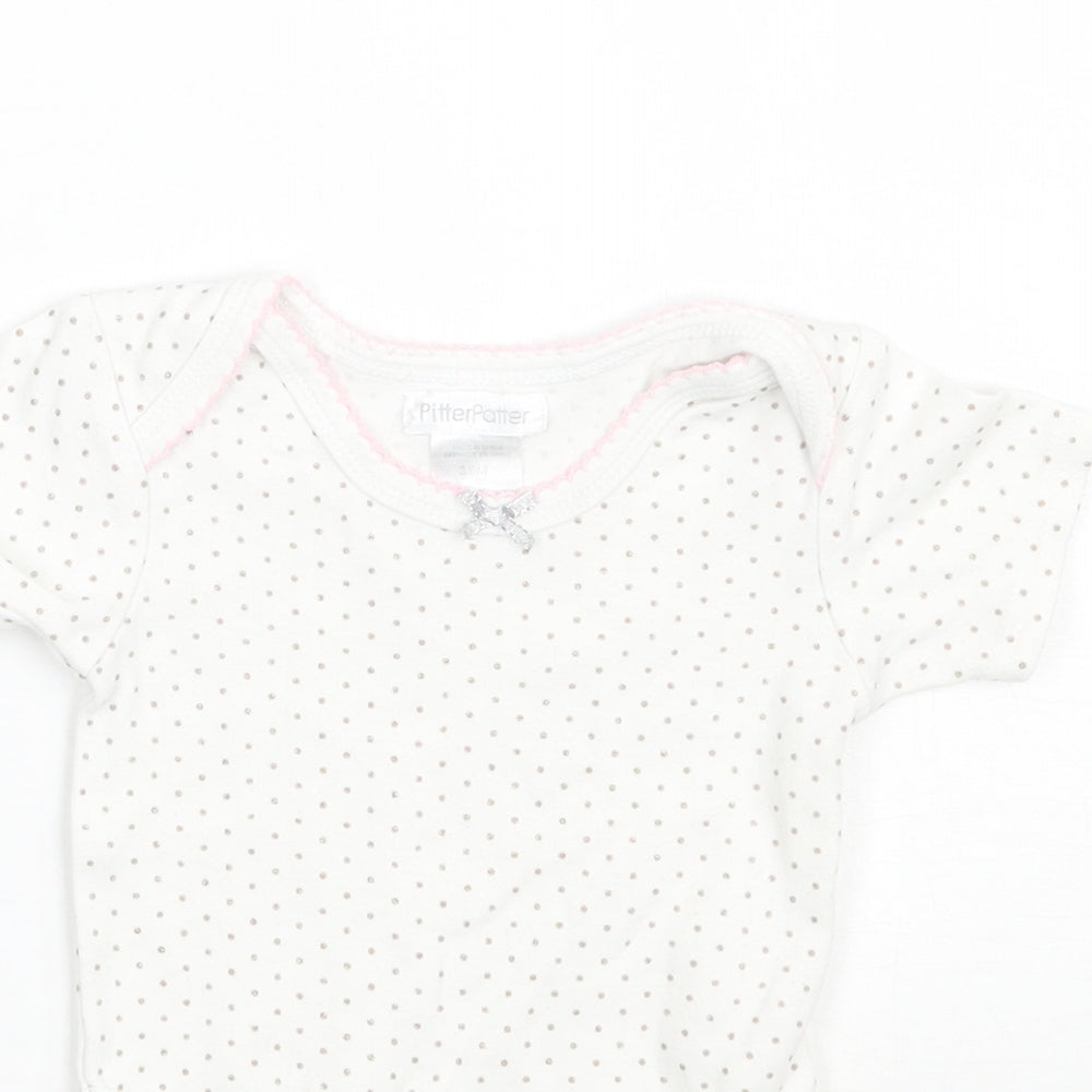 Pitter Patter Girls White Polka Dot  Babygrow One-Piece Size 3-6 Months