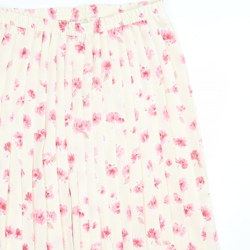 Eastex Womens Beige Floral  Pleated Skirt Size 14