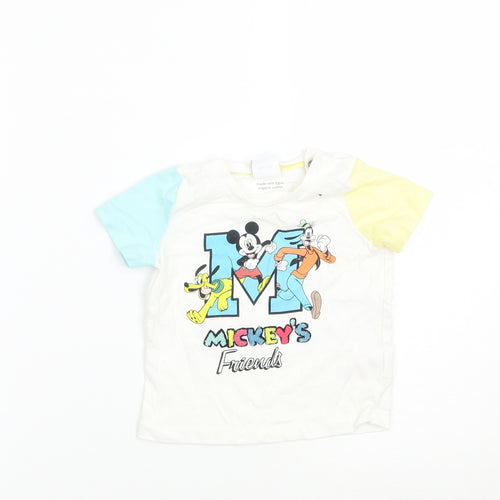 Disney Baby White   Basic T-Shirt Size 6-9 Months  - Mickey and Friends