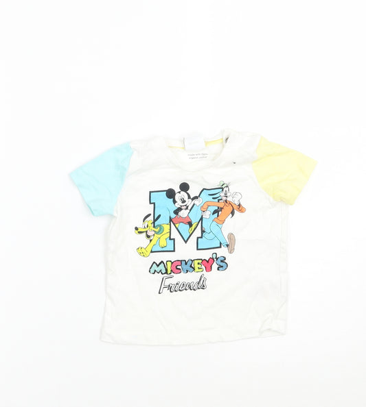 Front view of Disney Baby White Basic T-Shirt, size 6-9, Months - Mickey and Friends
