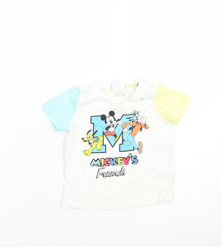 Disney Baby White   Basic T-Shirt Size 6-9 Months  - Mickey and Friends