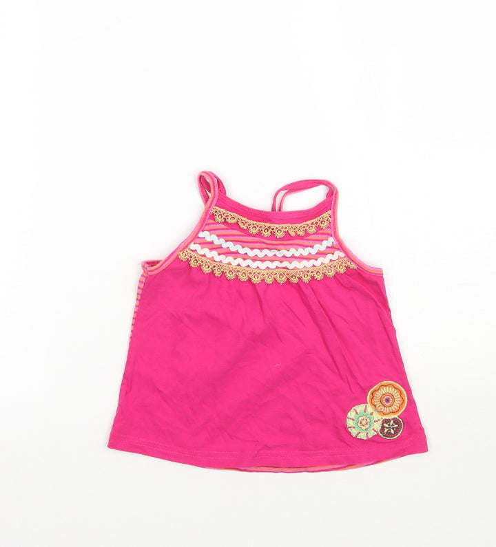 Matalan Girls Pink Floral  Basic Tank Size 9-12 Months