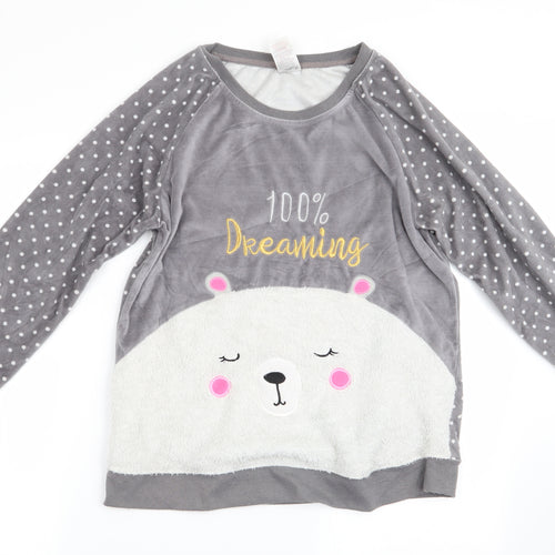 Peacocks Womens Grey Polka Dot   Pyjama Top Size 10  - Bear Face