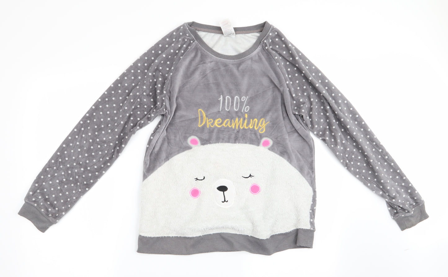 Peacocks Womens Grey Polka Dot   Pyjama Top Size 10  - Bear Face