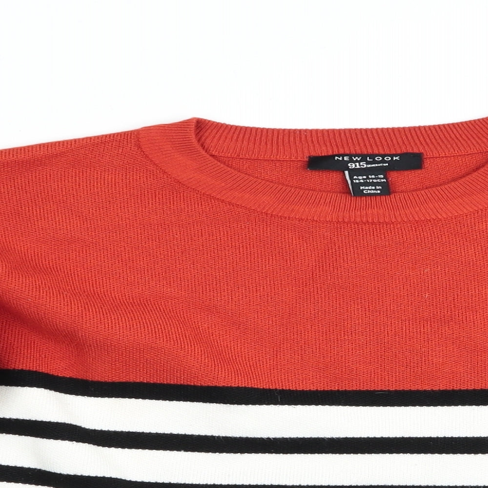 New Look Girls Orange Striped  Pullover Jumper Size 14-15 Years