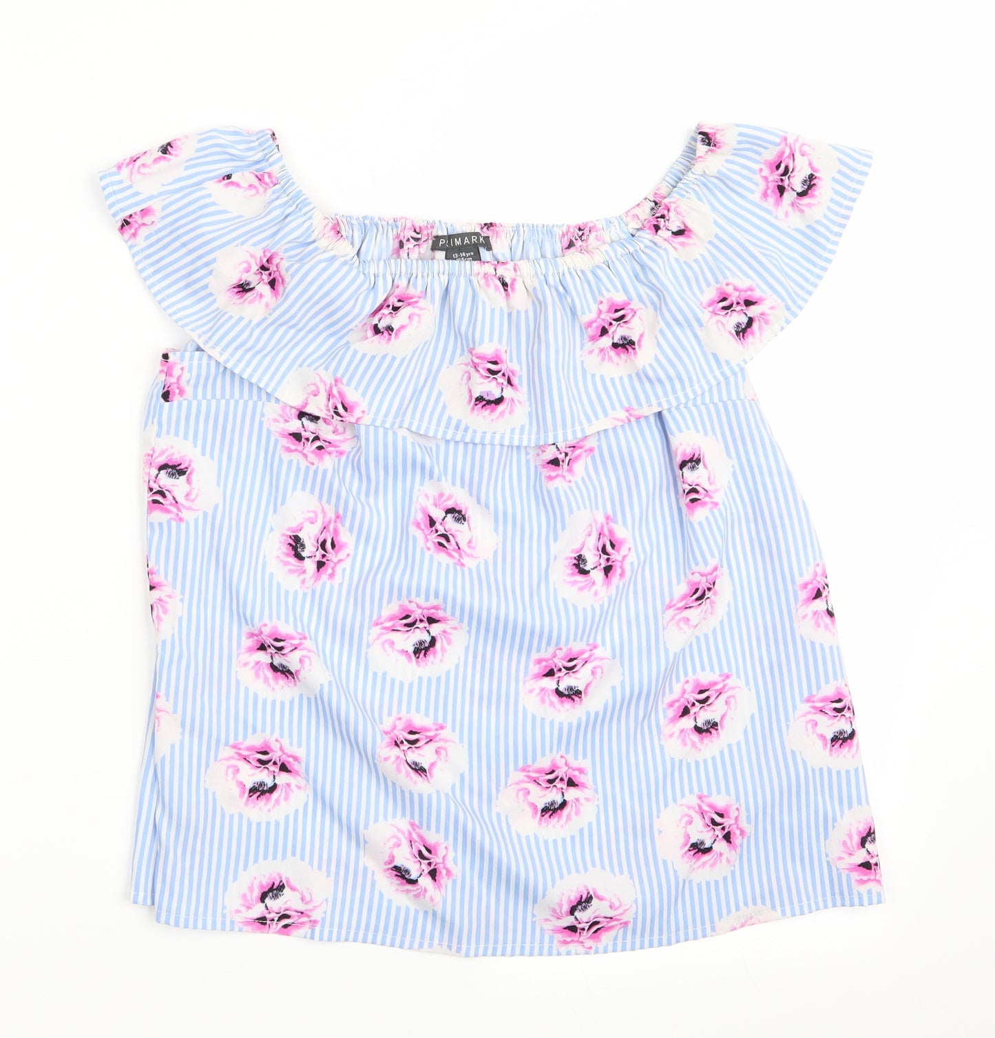 Primark Girls Blue Floral  Basic Blouse Size 13-14 Years  - off the shoulder