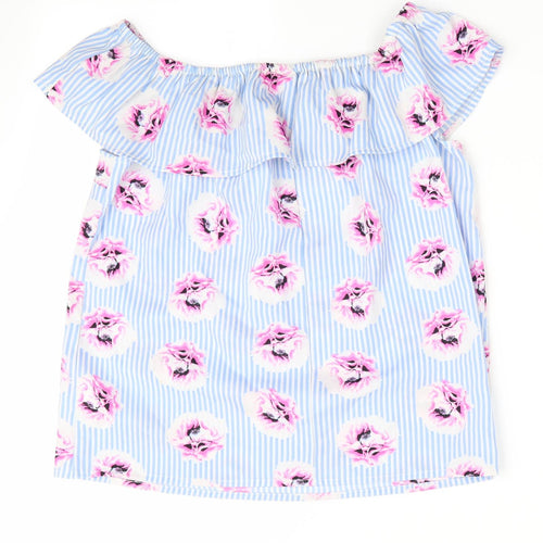 Primark Girls Blue Floral  Basic Blouse Size 13-14 Years  - off the shoulder