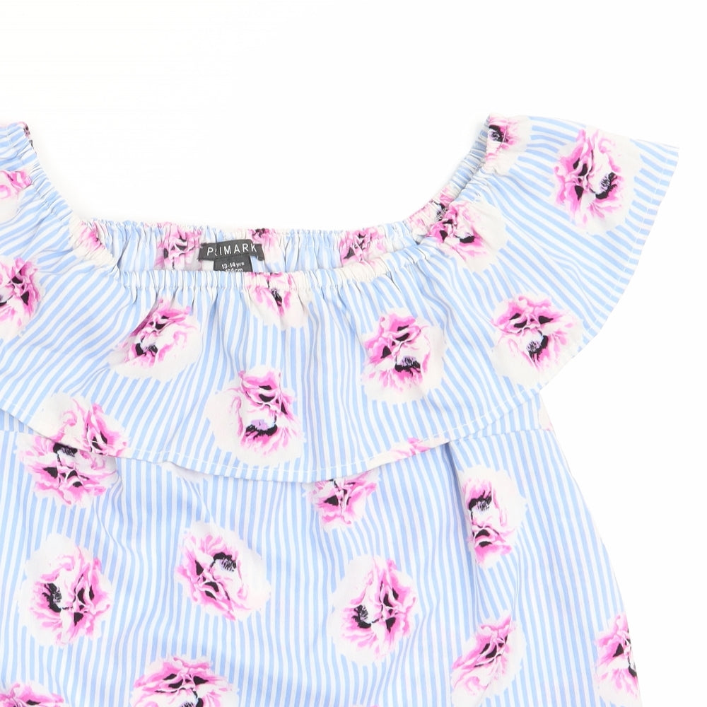 Primark Girls Blue Floral  Basic Blouse Size 13-14 Years  - off the shoulder