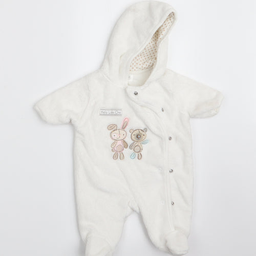 Florence and Fred Girls White Animal Print  Coverall One-Piece Size 0-3 Months  - Rabbit and Teddy Bear
