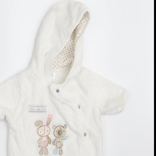 Florence and Fred Girls White Animal Print  Coverall One-Piece Size 0-3 Months  - Rabbit and Teddy Bear