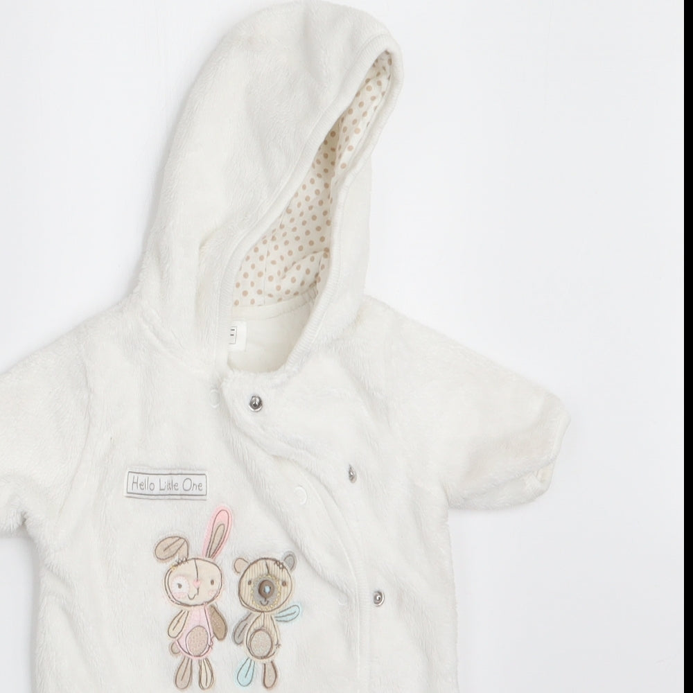 Florence and Fred Girls White Animal Print  Coverall One-Piece Size 0-3 Months  - Rabbit and Teddy Bear