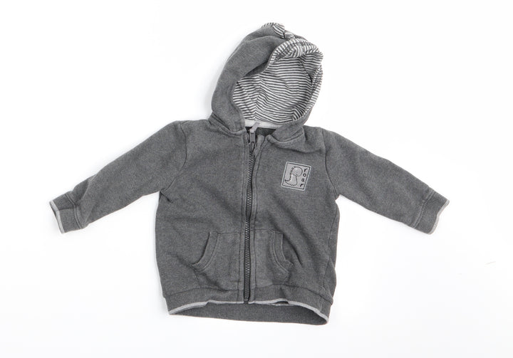 George Boys Grey Animal Print  Full Zip Jumper Size 6-9 Months  - Dinasour Hood