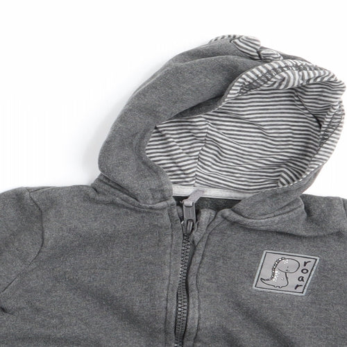 George Boys Grey Animal Print  Full Zip Jumper Size 6-9 Months  - Dinasour Hood