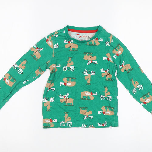 TU Girls Green   Top Pyjama Top Size 5-6 Years  - Xmas Pyjama