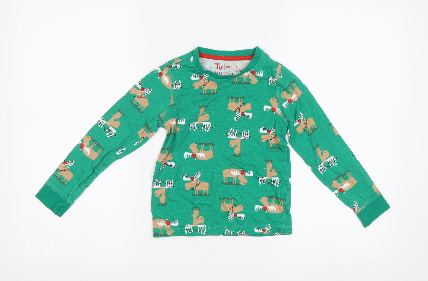 TU Girls Green   Top Pyjama Top Size 5-6 Years  - Xmas Pyjama
