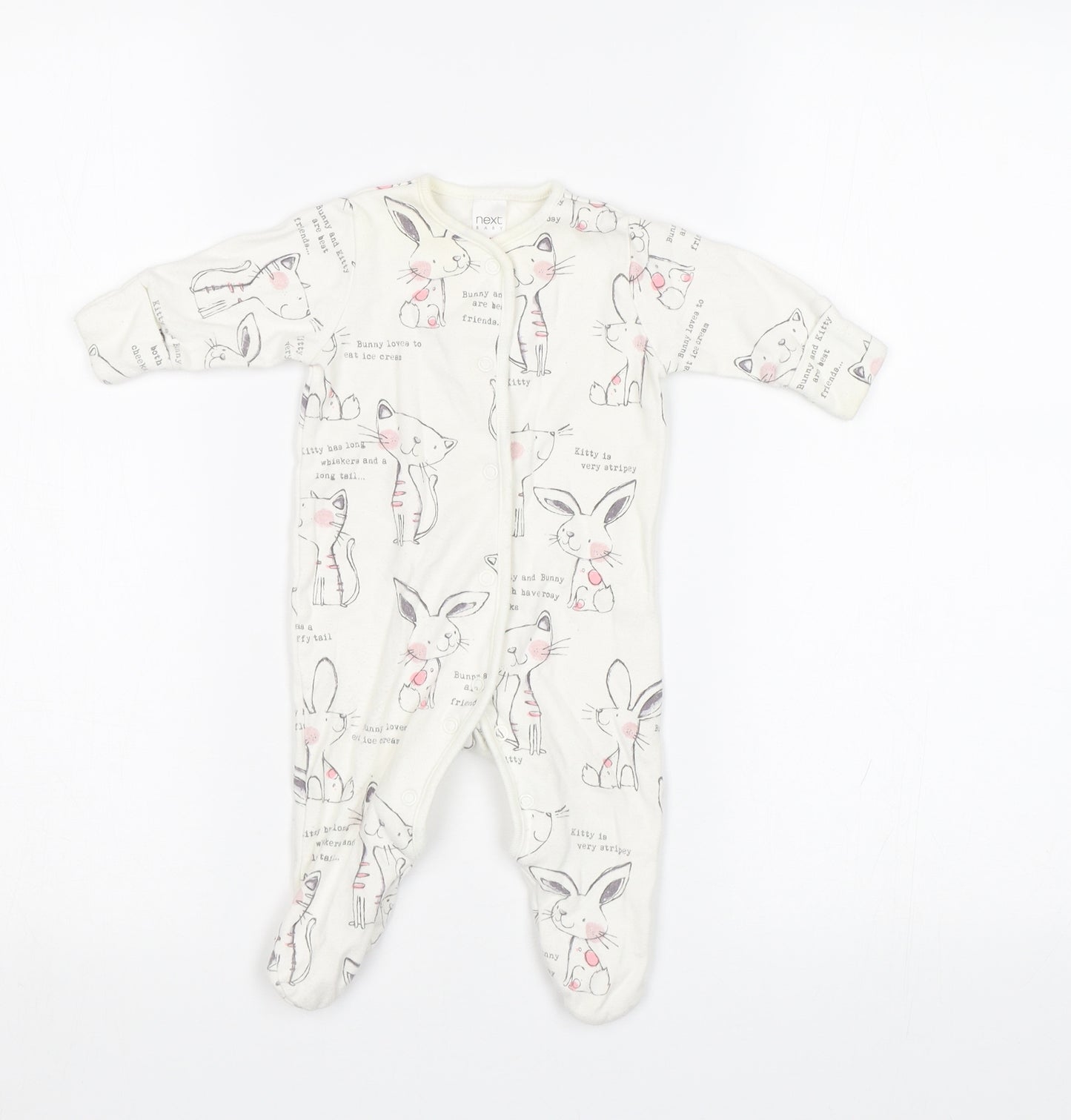 NEXT Baby White   Babygrow One-Piece Size 0-3 Months  - Cats and Rabbits