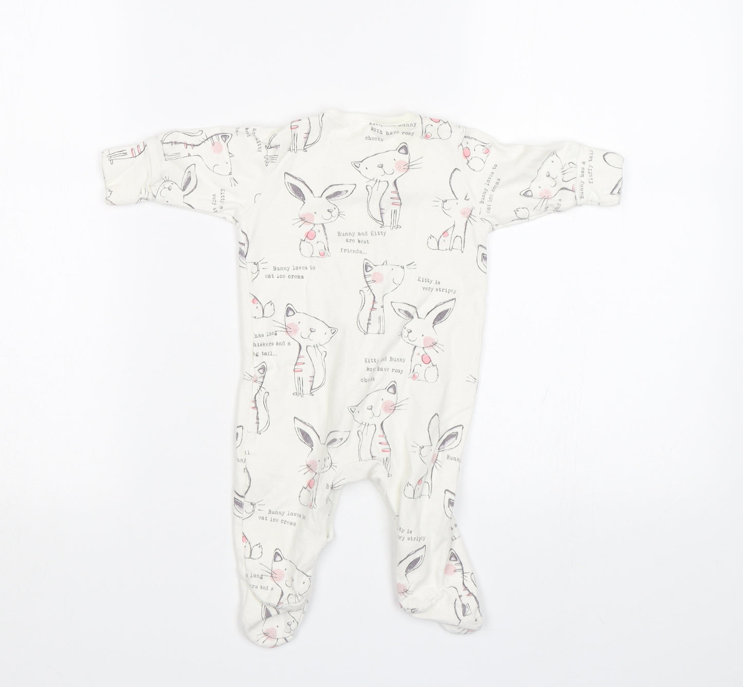 NEXT Baby White   Babygrow One-Piece Size 0-3 Months  - Cats and Rabbits