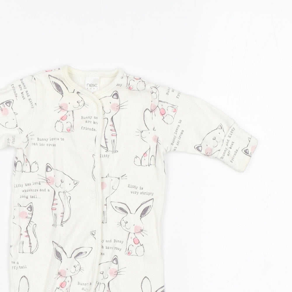 NEXT Baby White   Babygrow One-Piece Size 0-3 Months  - Cats and Rabbits