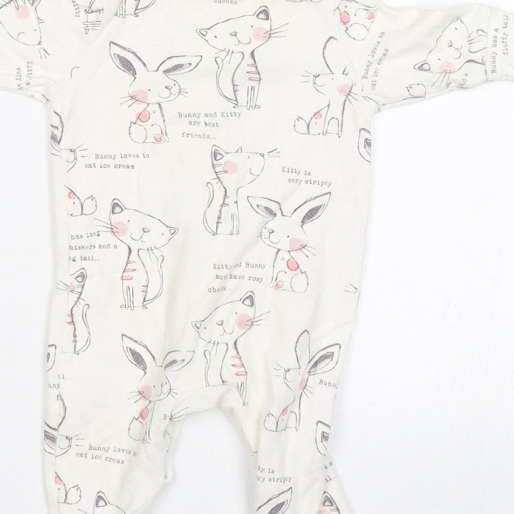 NEXT Baby White   Babygrow One-Piece Size 0-3 Months  - Cats and Rabbits