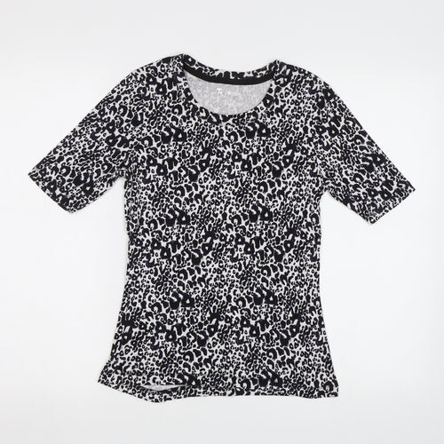 TU Womens Black Animal Print  Basic T-Shirt Size 10