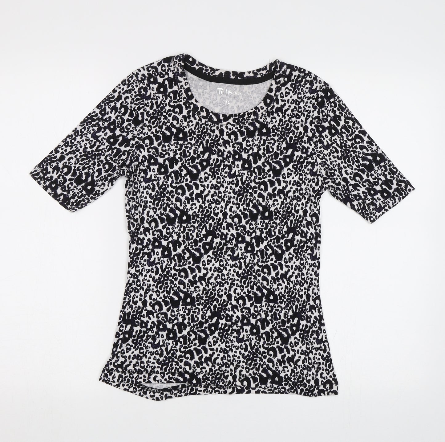 TU Womens Black Animal Print  Basic T-Shirt Size 10