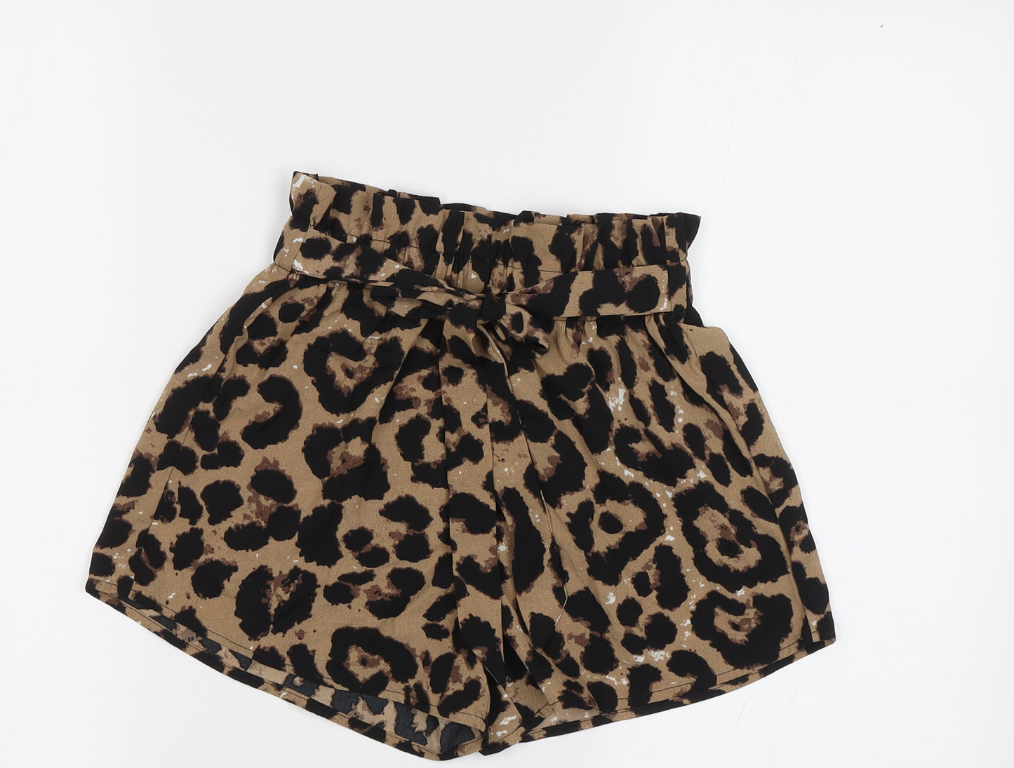 SheIn Girls Brown Animal Print  Paperbag Shorts Size 11-12 Years