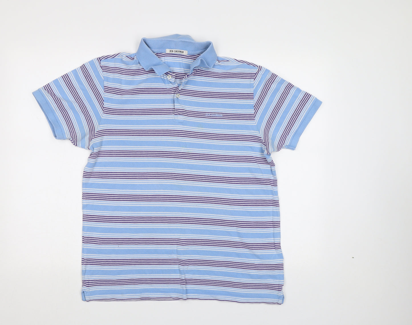 Ben Sherman Mens Blue Striped   Polo Size L