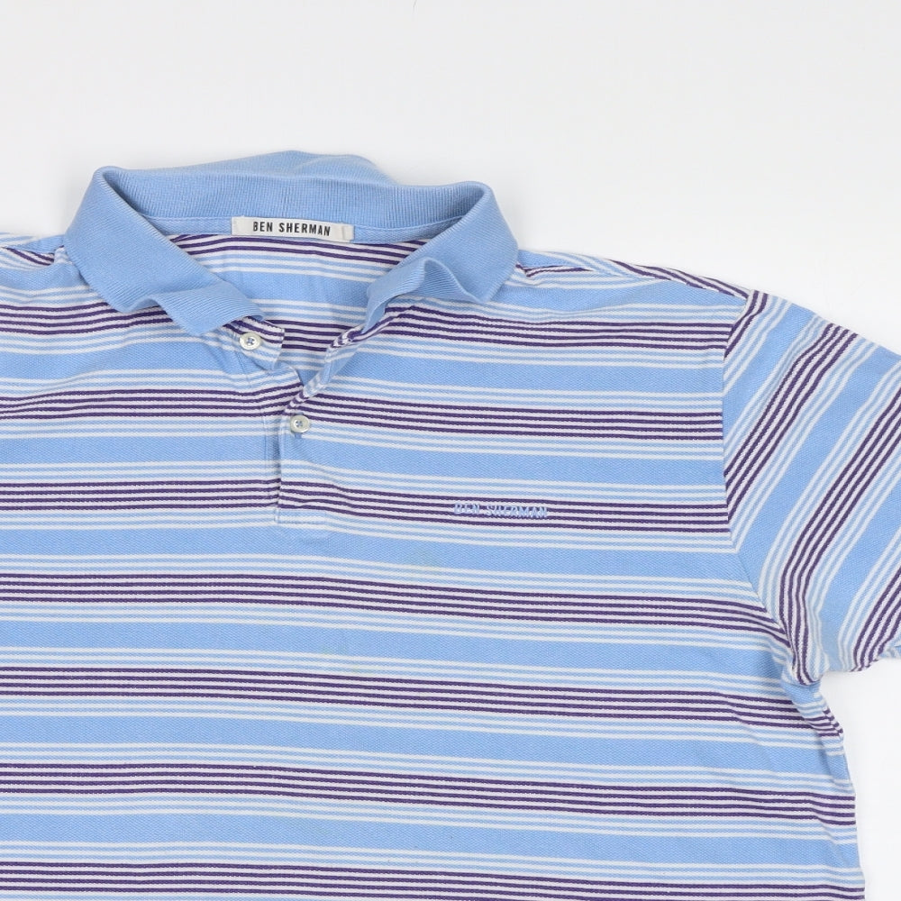 Ben Sherman Mens Blue Striped   Polo Size L
