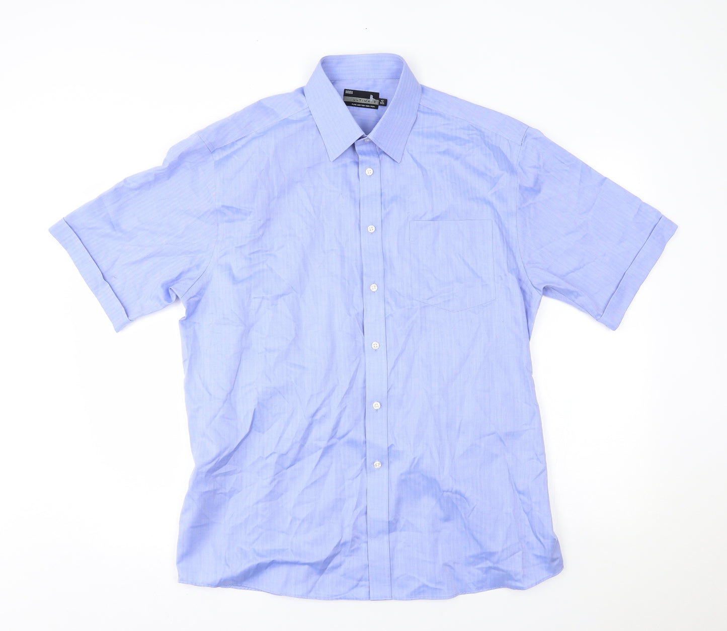 M&S Mens Blue Striped   Button-Up Size 42  - non iron
