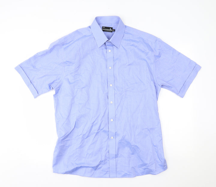 M&S Mens Blue Striped   Button-Up Size 42  - non iron