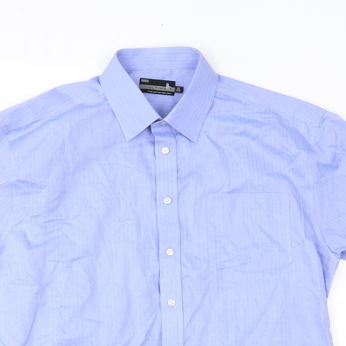 M&S Mens Blue Striped   Button-Up Size 42  - non iron
