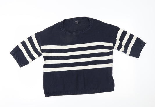 Front view of Next women’s blue striped jumper, size UK 12