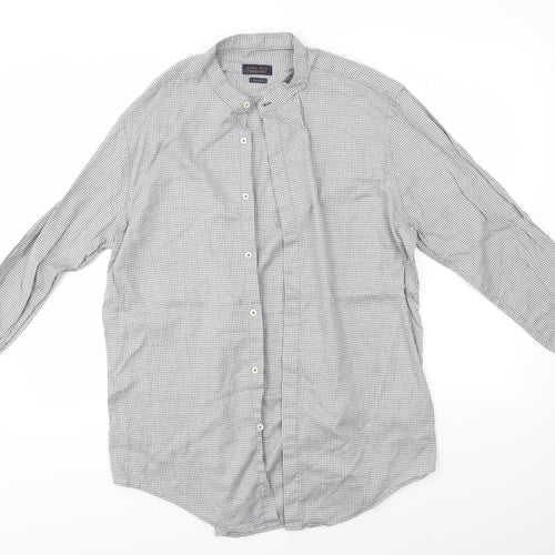 Zara Mens Grey Check   Button-Up Size L