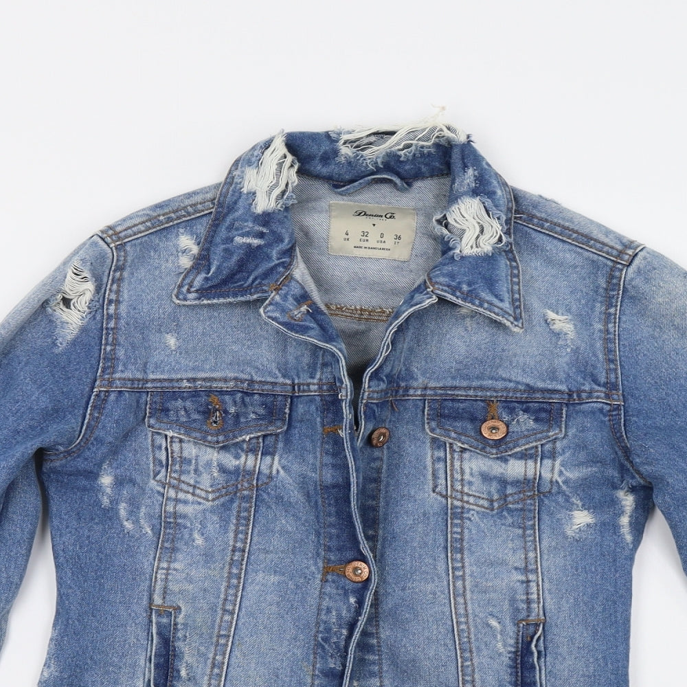 Primark Womens Blue  Denim Jacket  Size 4  - Distressed